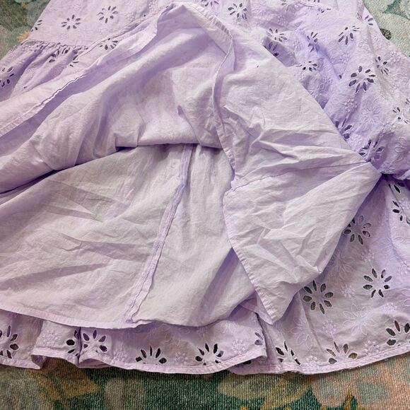 Ann Taylor Dress 18 Purple Eyelet Lace Scoop Neck Maxi Ruffle Puff Sleeve Midi - Picture 14 of 16